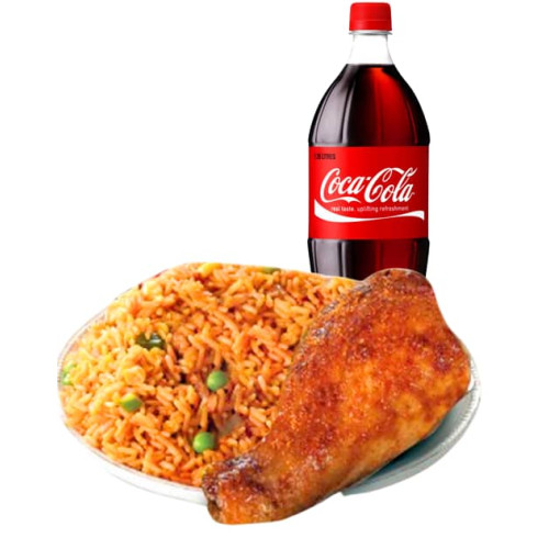 Jollof rice chicken and pet coke 